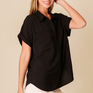 Button down double pocket collared top, 3 colors