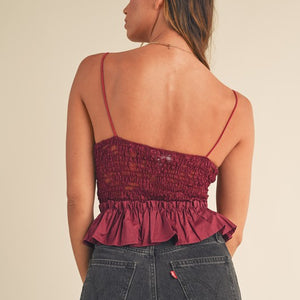 Lace and poplin corset top with ruffle