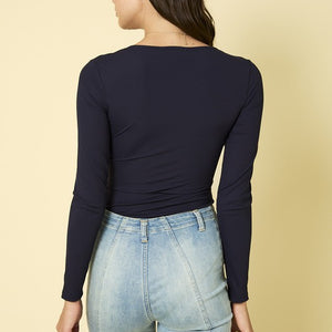 LONG SLEEVE SQUARE NECK BODYSUIT, 2 Colors, Navy & Stone