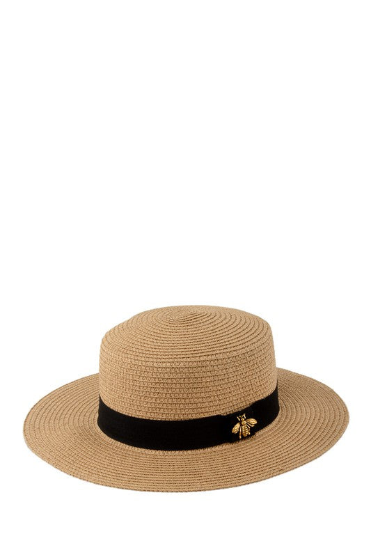 Bee Charm Black Band Flat Top fedora