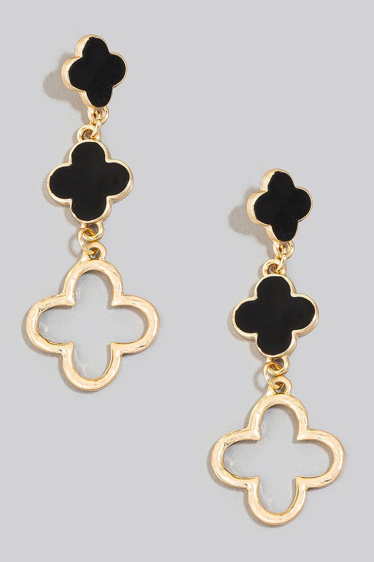 Metallic And Enamel Clover Chain Dangle Earrings (2 colors)