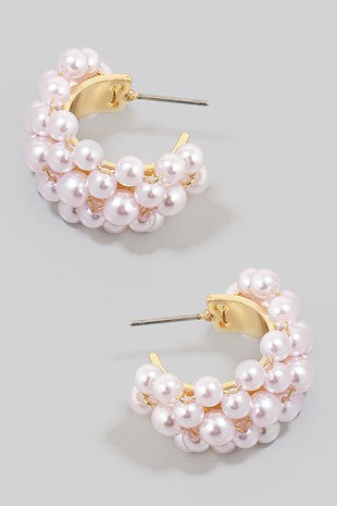 Cluster Pearl Studded Hoop Earrings