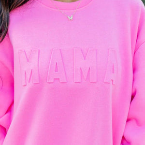 Pink MAMA Letter Embossed Sweatshirt