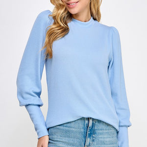 Sky blue rib sweater mock neck