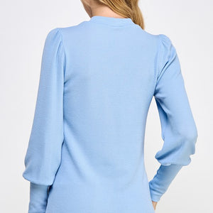 Sky blue rib sweater mock neck