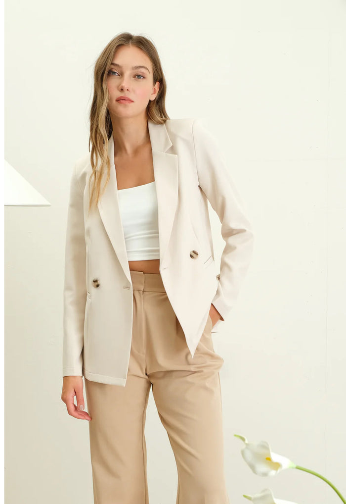 LIGHT KHAKI SOLID DOUBLE BREASTED JACKET