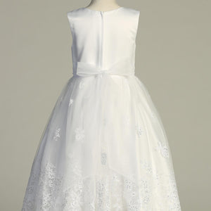 Corded embroidered tulle with pearls and sequins Tea-length, FIRST COMMUNION