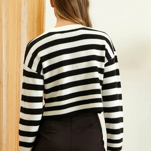 STRIPE LONG SLEEVE KNIT BUTTON DOWN CARDIGAN