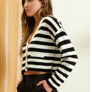 STRIPE LONG SLEEVE KNIT BUTTON DOWN CARDIGAN