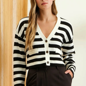 STRIPE LONG SLEEVE KNIT BUTTON DOWN CARDIGAN