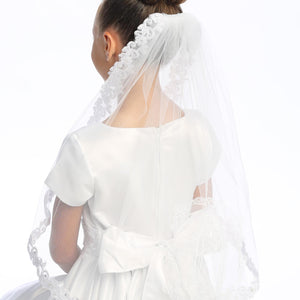 24" veil on comb with corded lace trim and 'Guadalupe', FIRST COMMUNION