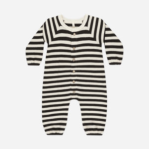 Waffle Long Sleeve Jumpsuit || Black Stripe