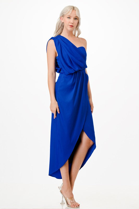 Royal One Shoulder Midi Dress