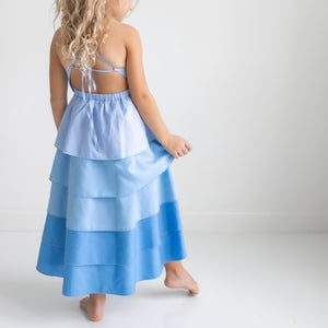 Kids Blue Ombre Waterfall Halter Hi Lo Dress