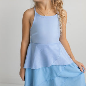 Kids Blue Ombre Waterfall Halter Hi Lo Dress