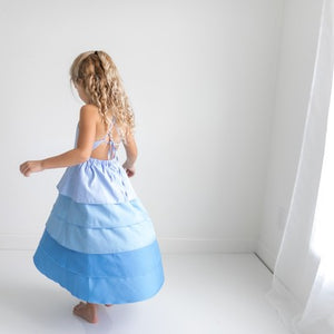 Kids Blue Ombre Waterfall Halter Hi Lo Dress