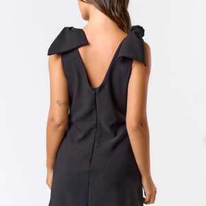 Black SHOULDER BOW DETAILED SHIFT DRESS