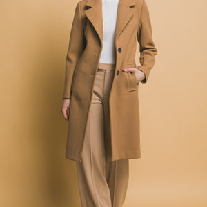 Camel Notched Lapel Long Sleeve Buttoned Coat