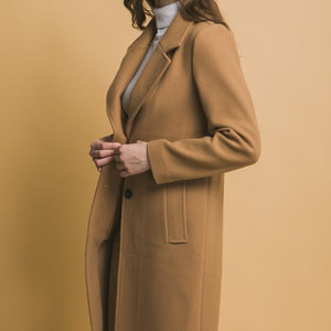 Camel Notched Lapel Long Sleeve Buttoned Coat