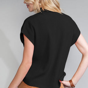 Black Patch Pocket Ribbed Knit Sweater