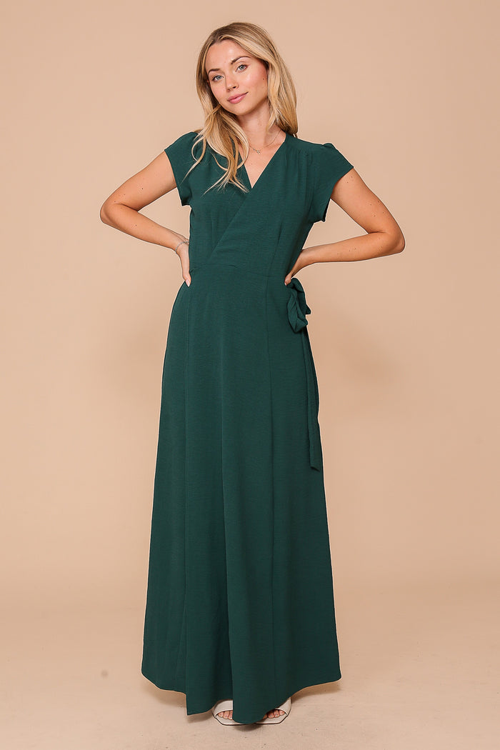 Green Vacay airflow surplice wrap maxi dress