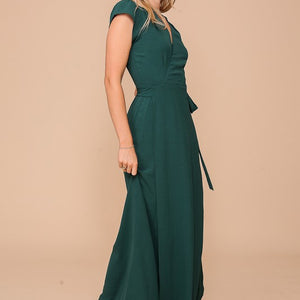 Green Vacay airflow surplice wrap maxi dress