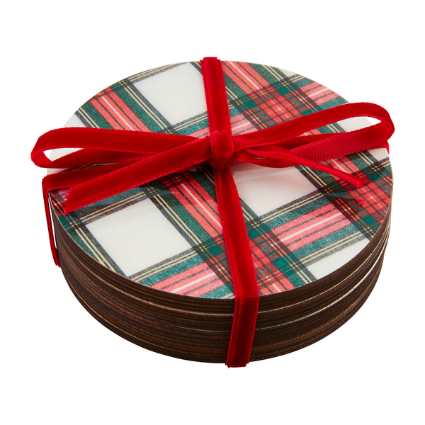 TARTAN LACQUER COASTER SET, 2 COLORS