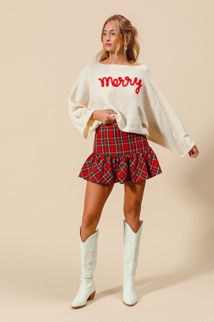 CHECKERED PLAID CHRISTMAS MINI BALLOON SKIRT