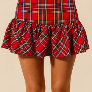 CHECKERED PLAID CHRISTMAS MINI BALLOON SKIRT