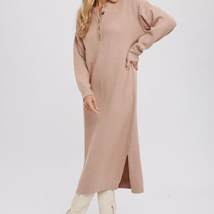 BUTTON FRONT MIDI SWEATER DRESS