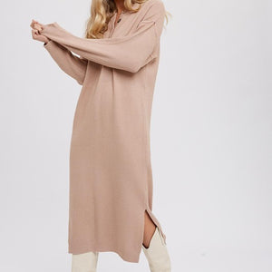 BUTTON FRONT MIDI SWEATER DRESS