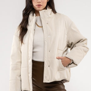 Beige pleather puff coat