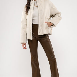 Beige pleather puff coat