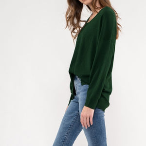 V neck light weight green knit sweater