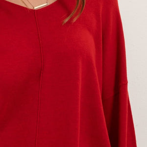 V neck red light weight knit sweater