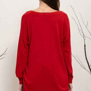 V neck red light weight knit sweater