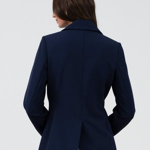 Navy blazer with gold accents