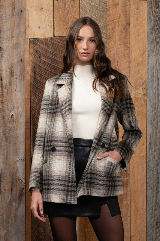 Plaid notched lined coat blazer