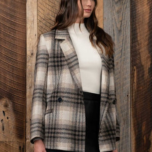 Plaid notched lined coat blazer