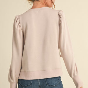 Taupe Solid Bow Ties Patch Sweatshirts Top