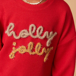 Girls Handknit Tinsel Holly Jolly Ribbed Knit Top