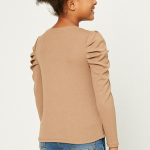 Girls Pleated Puff Shoulder Knit Top, 2 colors