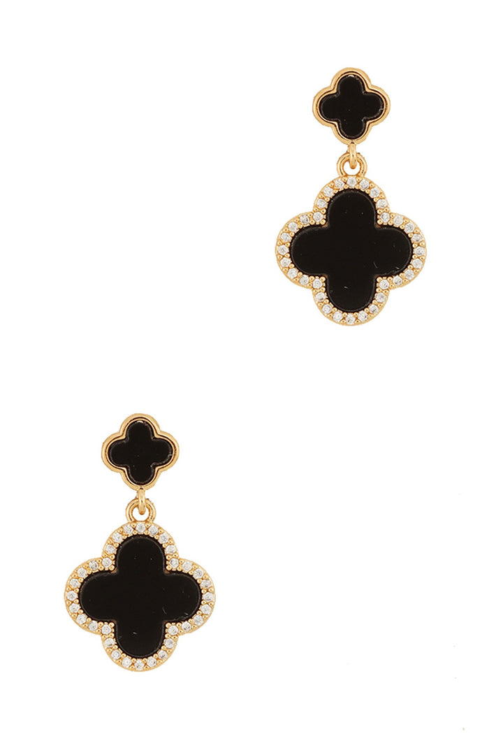 Double Clover with Rhinestone Dangle Earring, 2 colors