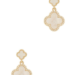 Double Clover with Rhinestone Dangle Earring, 2 colors