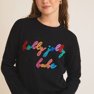 BLACK ROUND NECK 'HOLLY JOILLY BABE' NOVELTY SWEATER