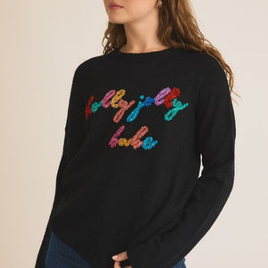 BLACK ROUND NECK 'HOLLY JOILLY BABE' NOVELTY SWEATER