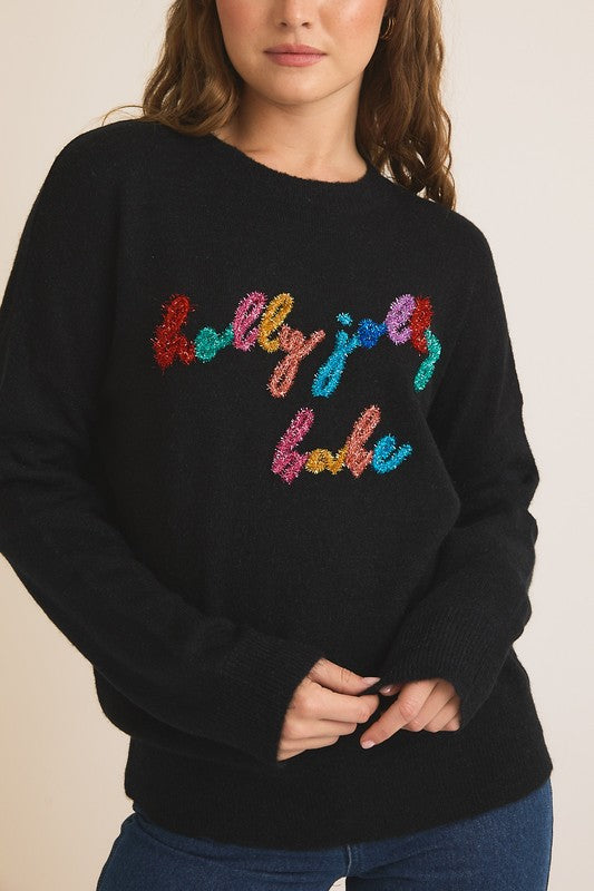 BLACK ROUND NECK 'HOLLY JOILLY BABE' NOVELTY SWEATER