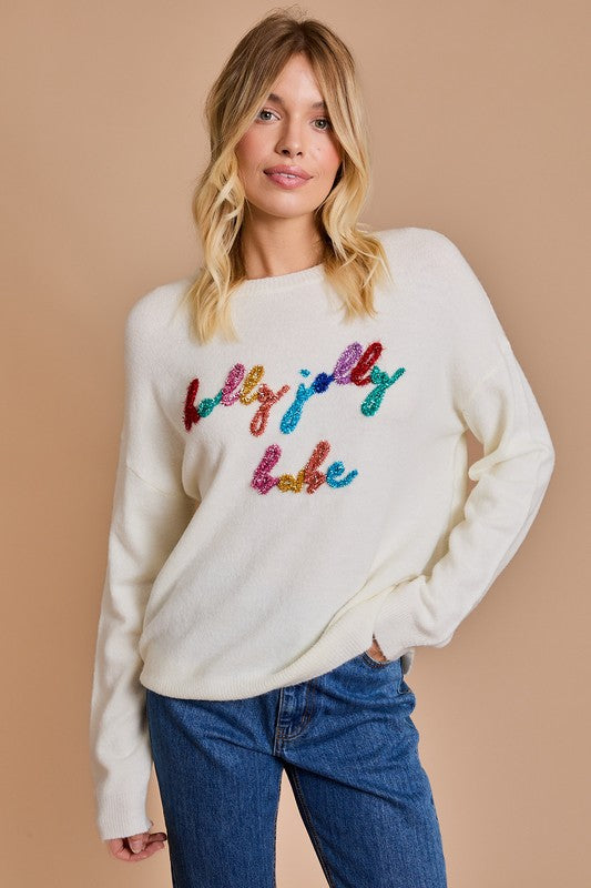 CREAM ROUND NECK 'HOLLY JOILLY BABE' NOVELTY SWEATER