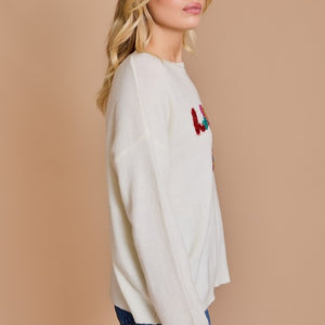 CREAM ROUND NECK 'HOLLY JOILLY BABE' NOVELTY SWEATER