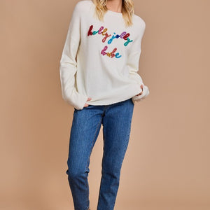 CREAM ROUND NECK 'HOLLY JOILLY BABE' NOVELTY SWEATER